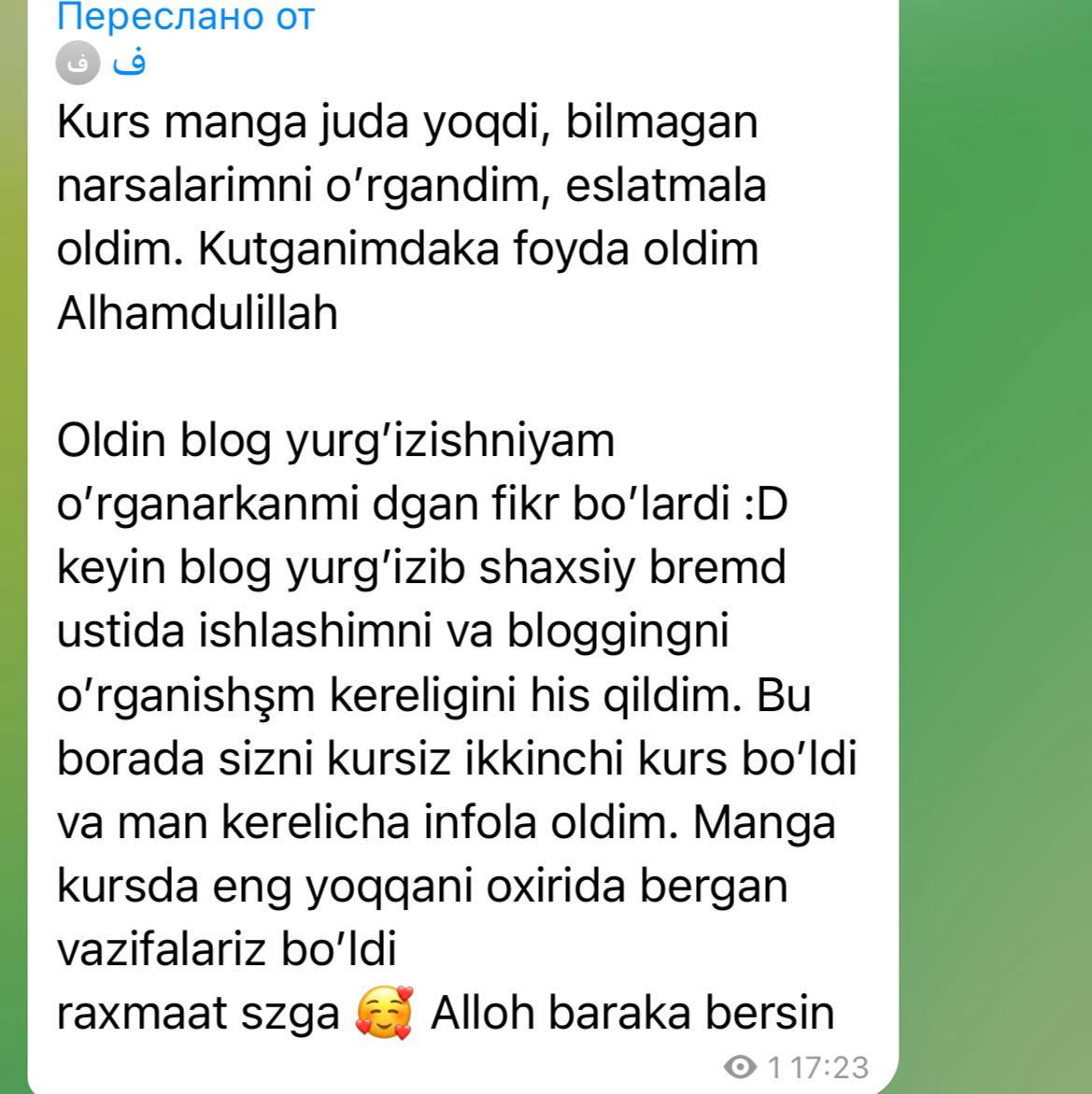 Oldingi o'quvchi sharhi